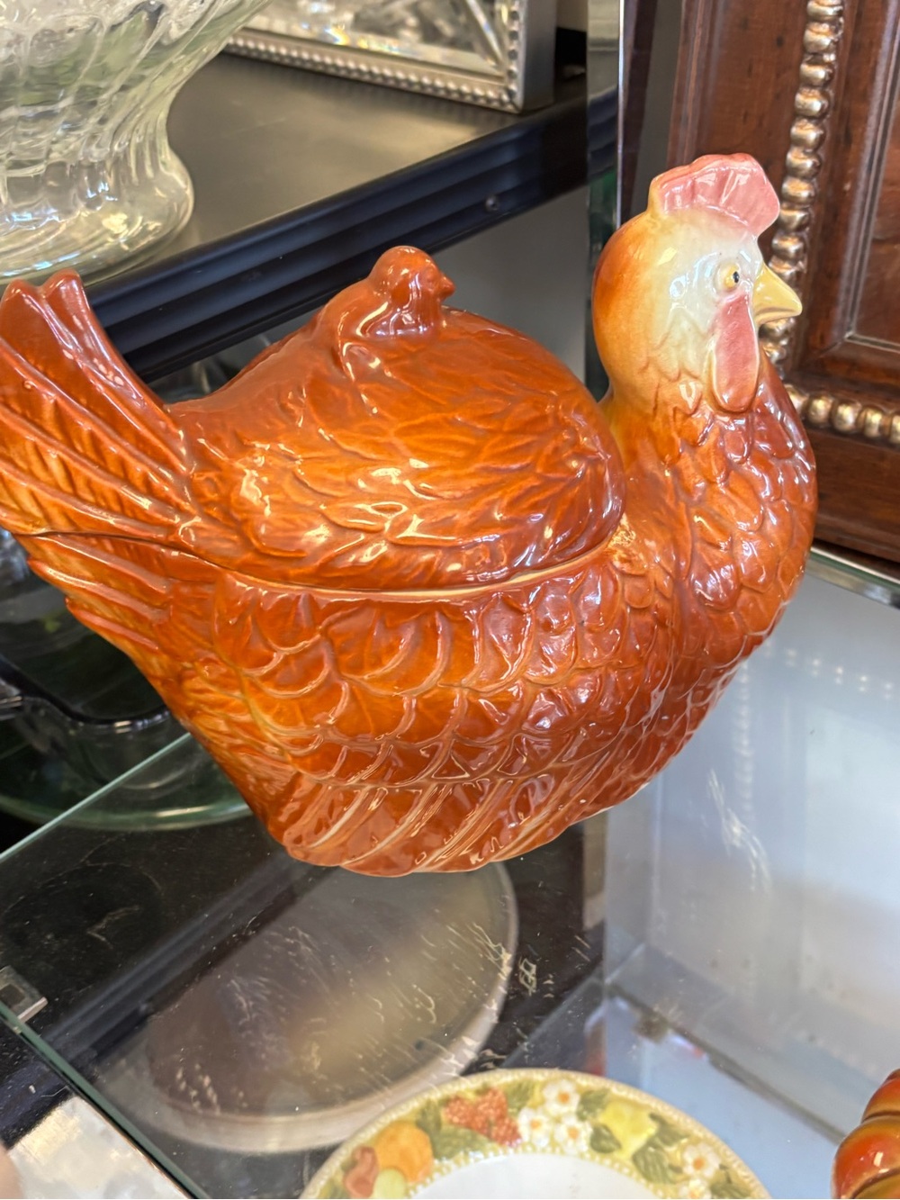 Vintage PAPCO  USAOrange Ceramic Hen Covered Dish